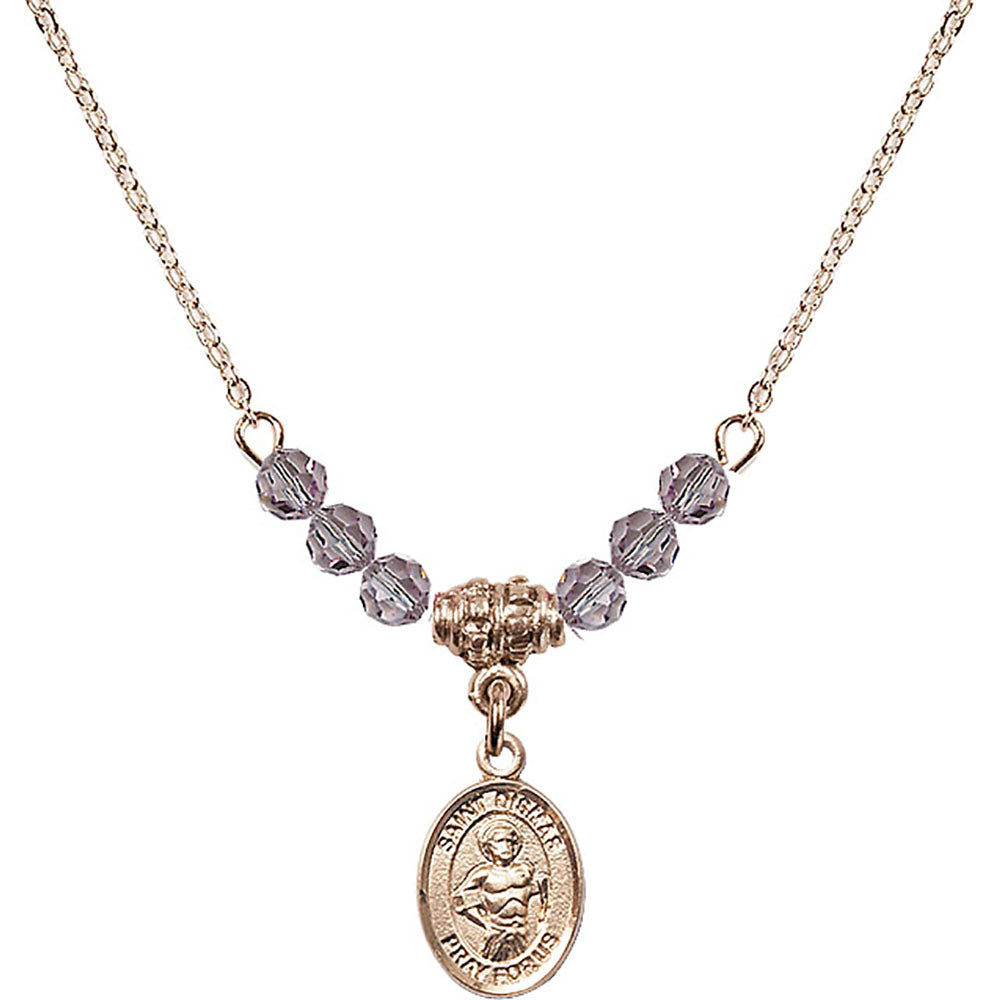 14kt Gold Filled Saint Dismas Birthstone Necklace with Light Amethyst Beads - 9418