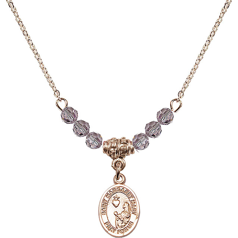 14kt Gold Filled Saint Margaret Mary Alacoque Birthstone Necklace with Light Amethyst Beads - 9420