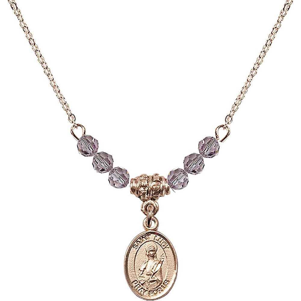 14kt Gold Filled Saint Lucy Birthstone Necklace with Light Amethyst Beads - 9422