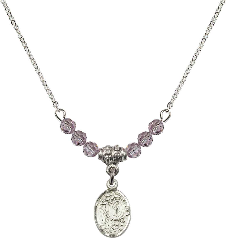 Sterling Silver Miraculous Birthstone Necklace with Light Amethyst Beads - 9682
