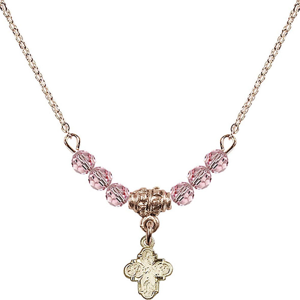 14kt Gold Filled 4-Way Birthstone Necklace with Light Rose Beads - 0207