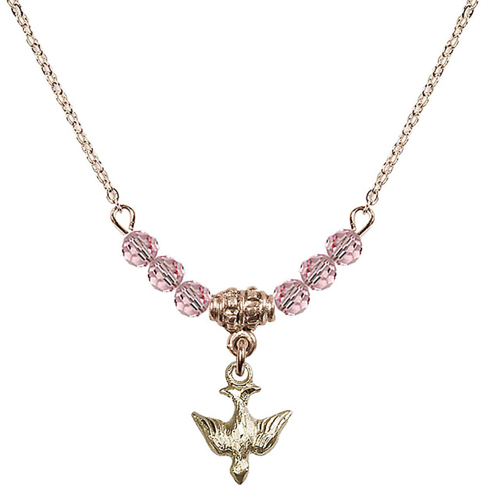 14kt Gold Filled Holy Spirit Birthstone Necklace with Light Rose Beads - 0208