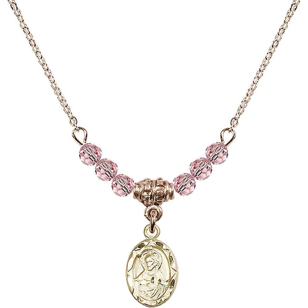 14kt Gold Filled Scapular Birthstone Necklace with Light Rose Beads - 0301