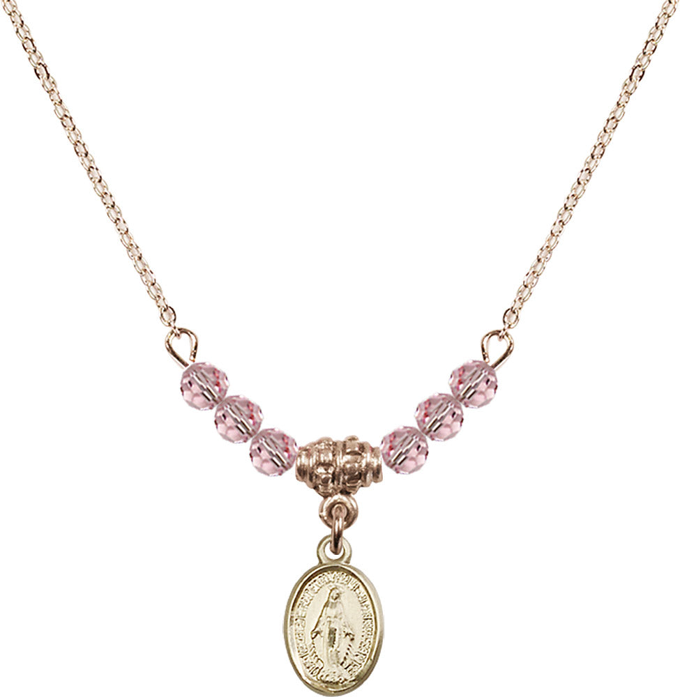 14kt Gold Filled Miraculous Birthstone Necklace with Light Rose Beads - 0702