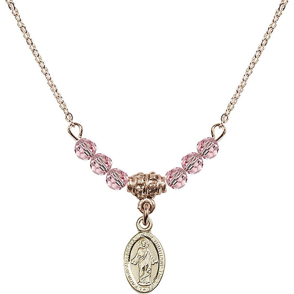 14kt Gold Filled Scapular Birthstone Necklace with Light Rose Beads - 4121