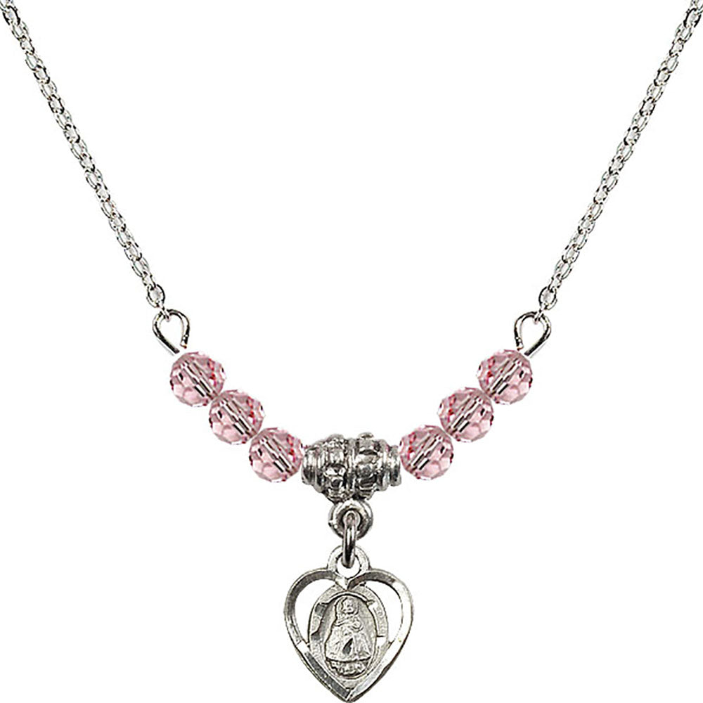 Sterling Silver Infant Birthstone Necklace with Light Rose Beads - 5413