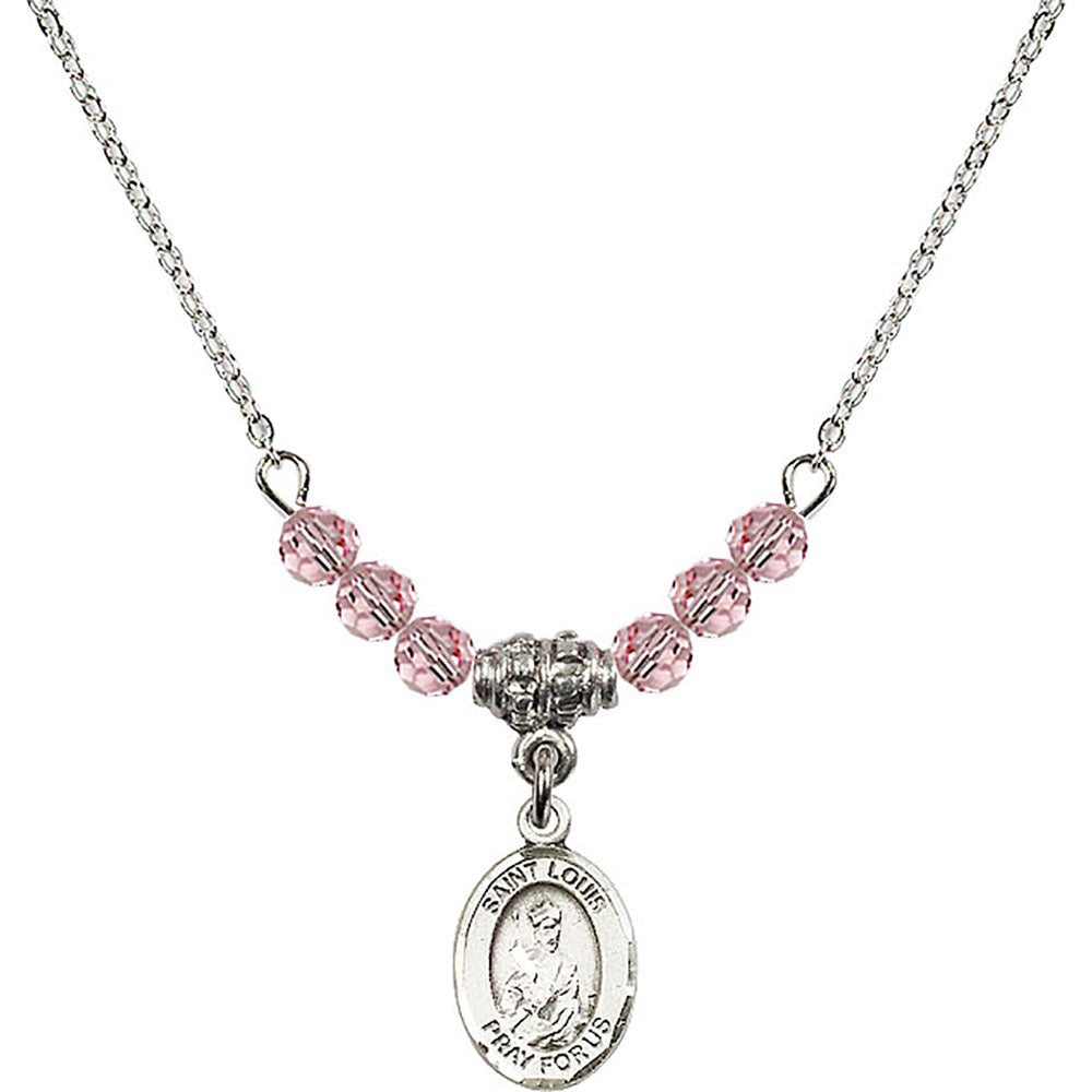 Sterling Silver Saint Louis Birthstone Necklace with Light Rose Beads - 9081
