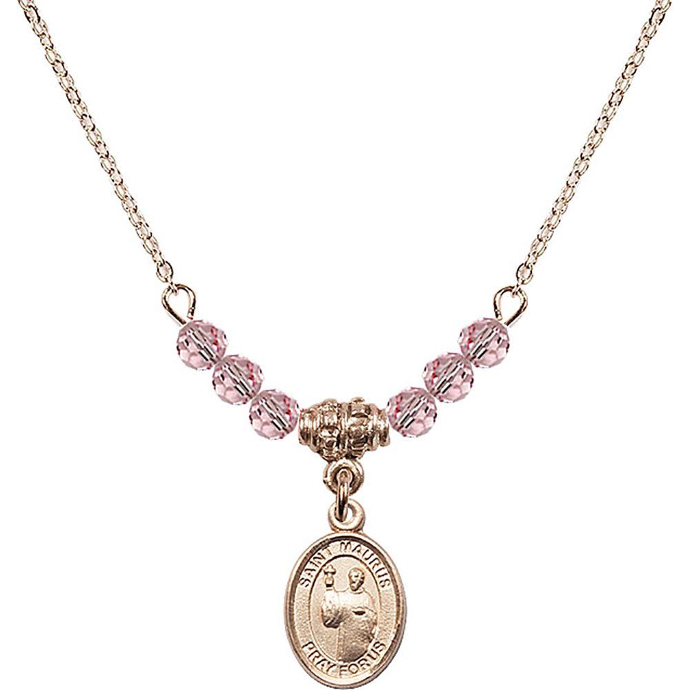 14kt Gold Filled Saint Maurus Birthstone Necklace with Light Rose Beads - 9241
