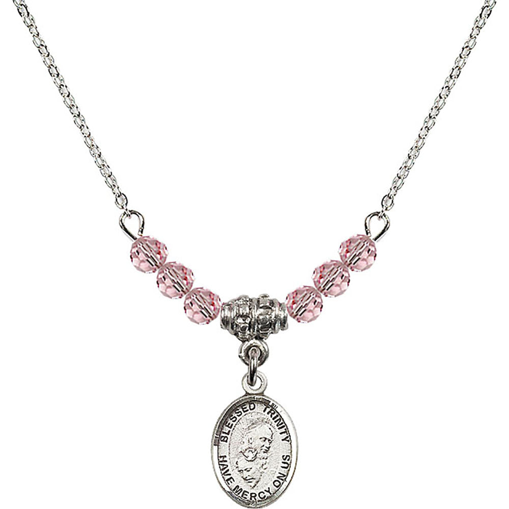 Sterling Silver Blessed Trinity Birthstone Necklace with Light Rose Beads - 9249