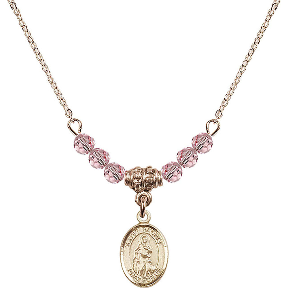 14kt Gold Filled Saint Rachel Birthstone Necklace with Light Rose Beads - 9251