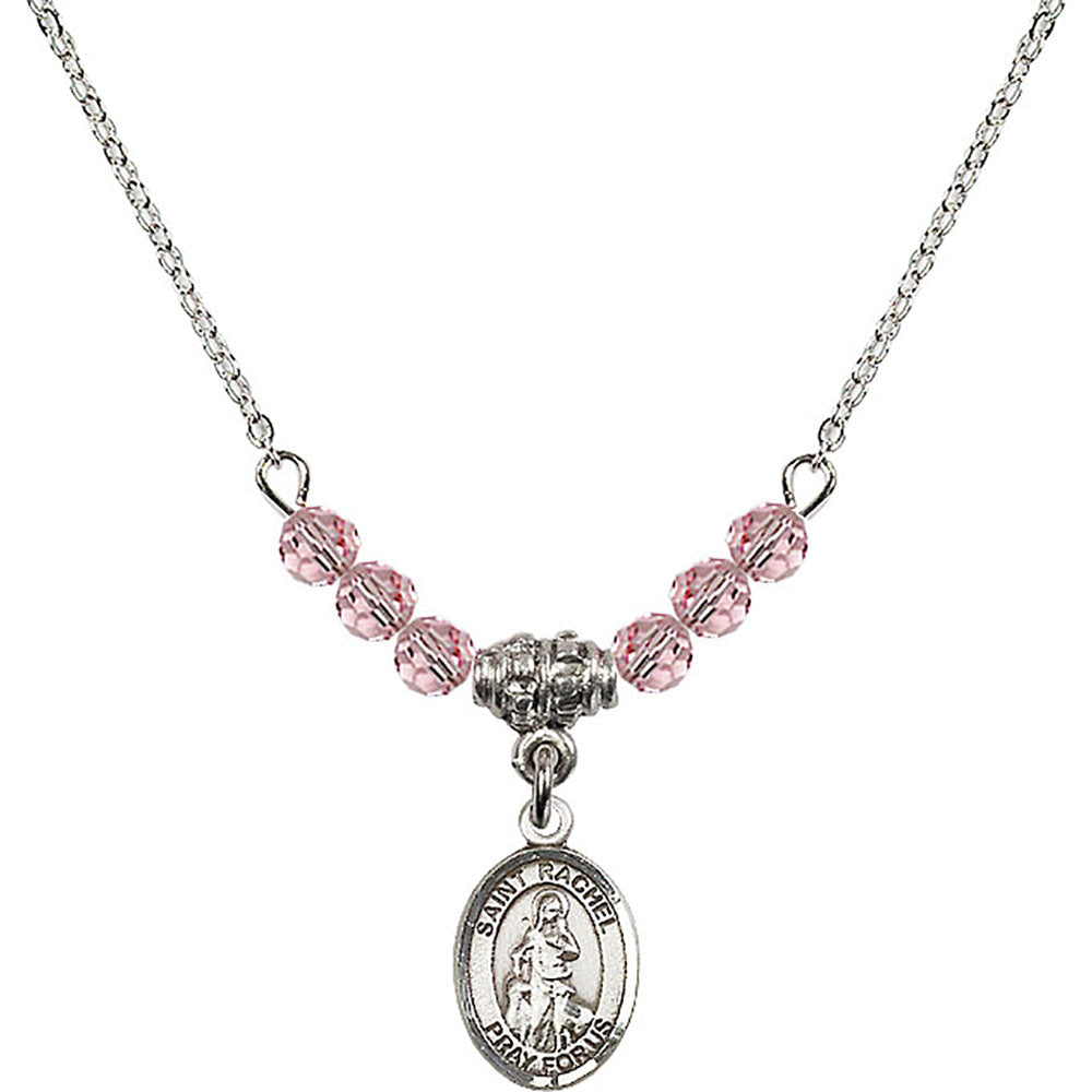 Sterling Silver Saint Rachel Birthstone Necklace with Light Rose Beads - 9251