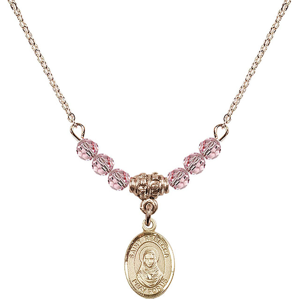 14kt Gold Filled Saint Rebecca Birthstone Necklace with Light Rose Beads - 9252