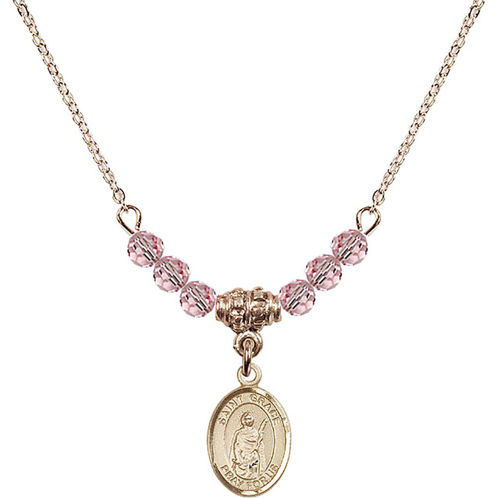 14kt Gold Filled Saint Grace Birthstone Necklace with Light Rose Beads - 9255
