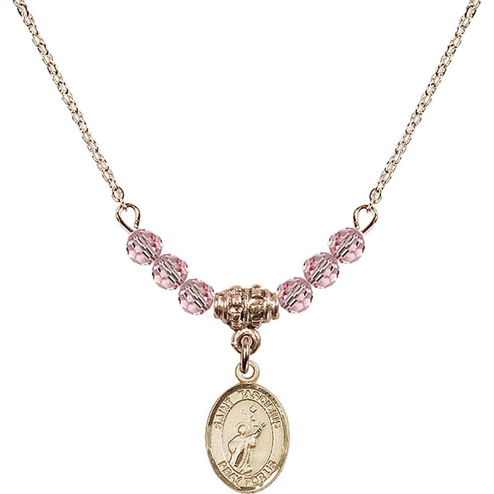 14kt Gold Filled Saint Tarcisius Birthstone Necklace with Light Rose Beads - 9261
