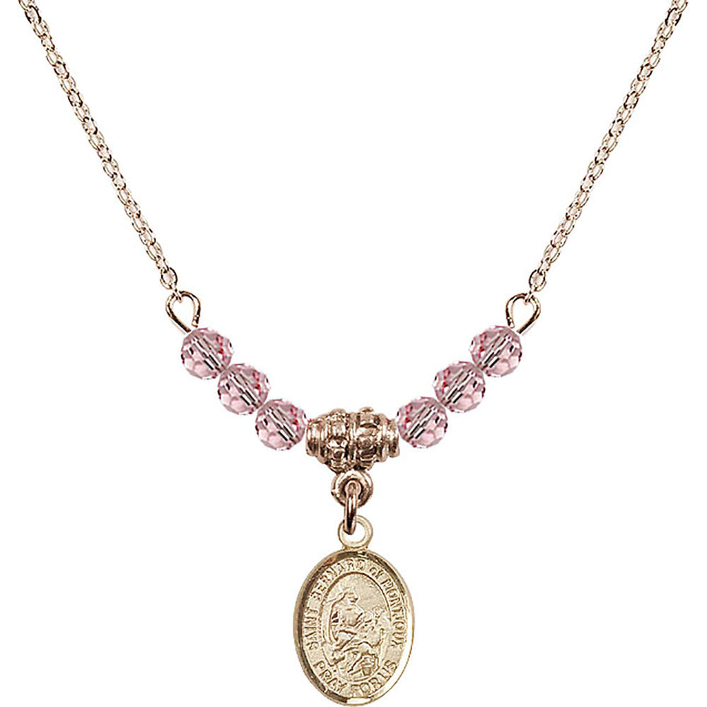 14kt Gold Filled Saint Bernard of Montjoux Birthstone Necklace with Light Rose Beads - 9264