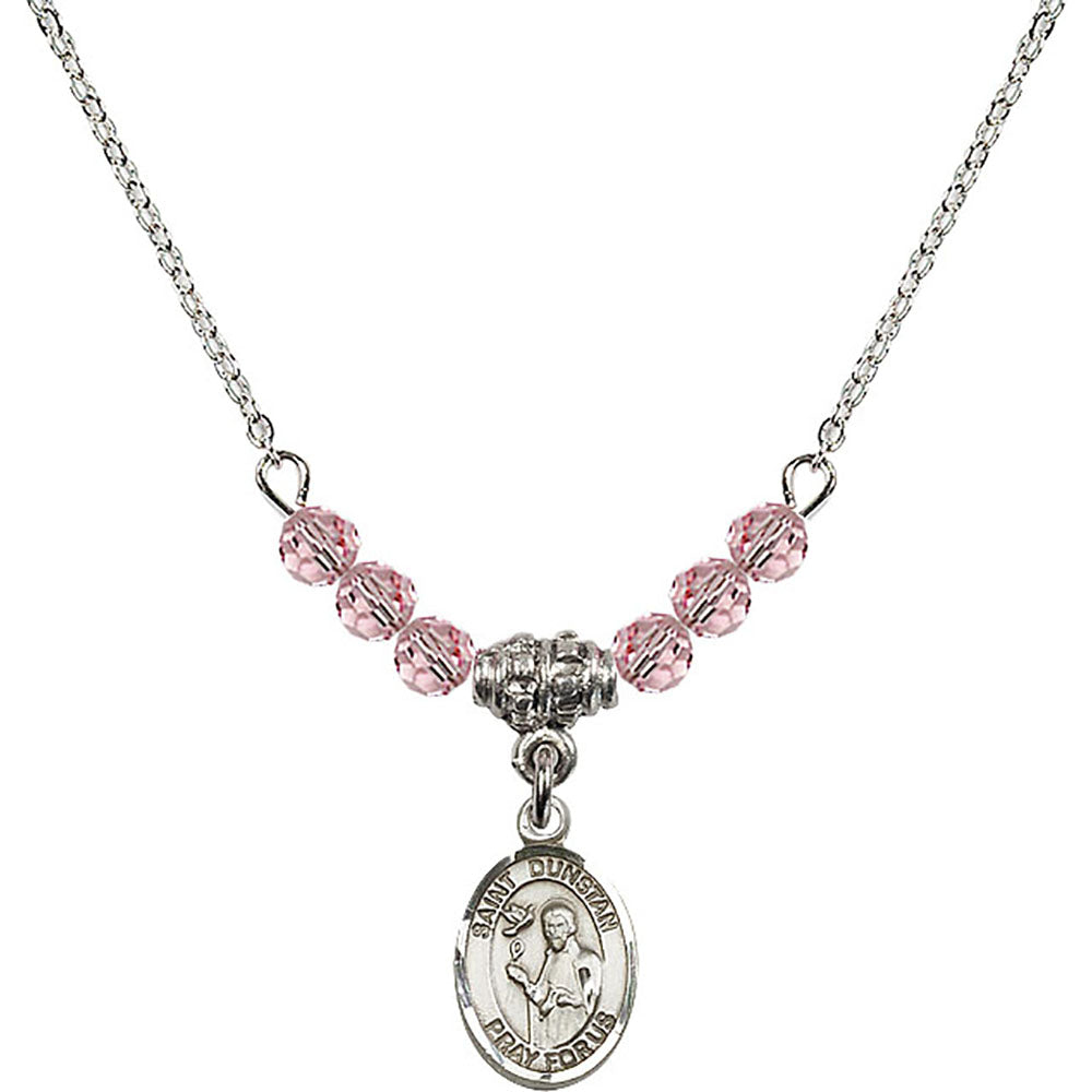 Sterling Silver Saint Dunstan Birthstone Necklace with Light Rose Beads - 9355