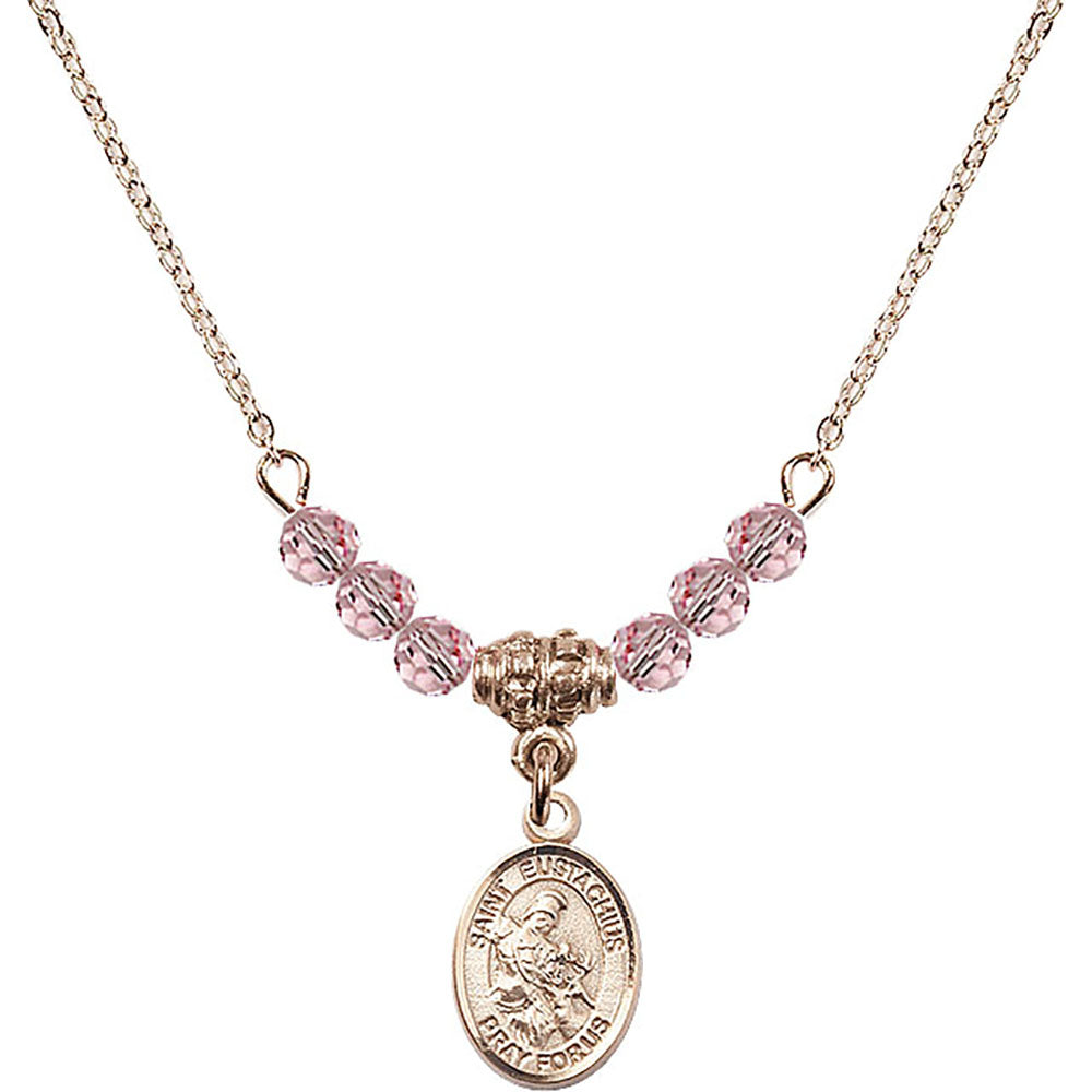 14kt Gold Filled Saint Eustachius Birthstone Necklace with Light Rose Beads - 9356