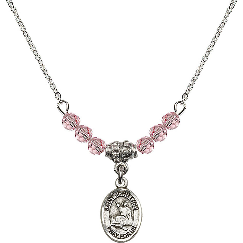 Sterling Silver Saint John Licci Birthstone Necklace with Light Rose Beads - 9358
