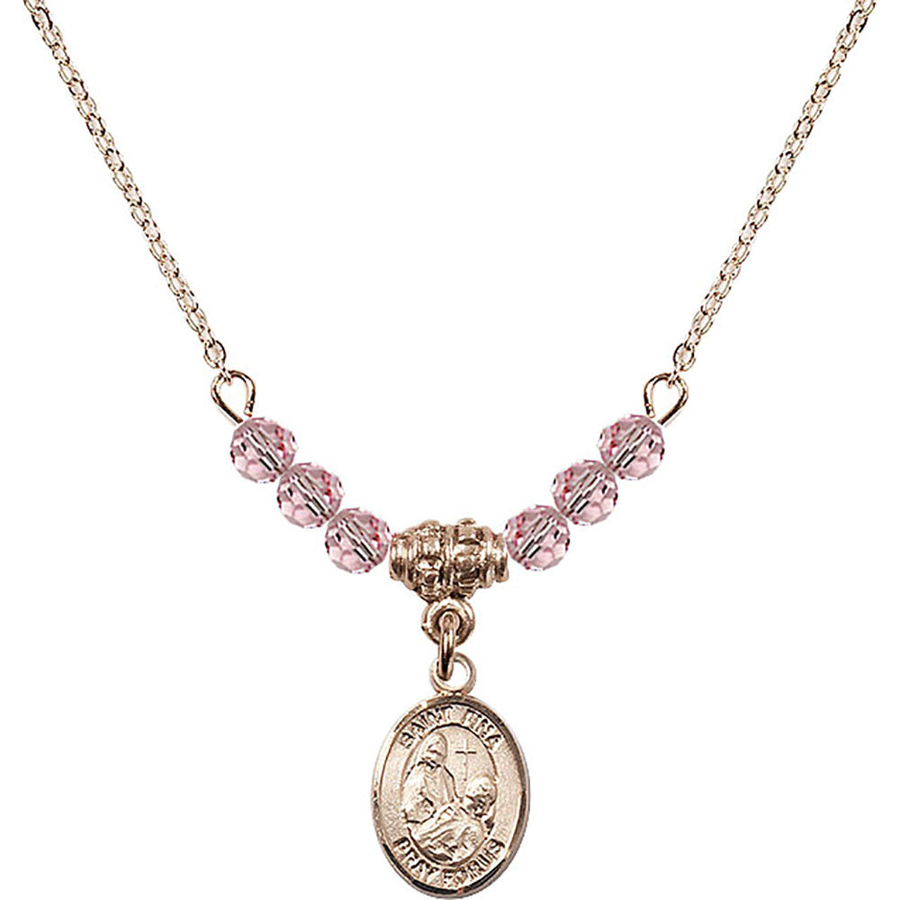 14kt Gold Filled Saint Fina Birthstone Necklace with Light Rose Beads - 9364