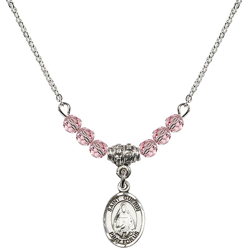Sterling Silver Saint Theodora Birthstone Necklace with Light Rose Beads - 9382