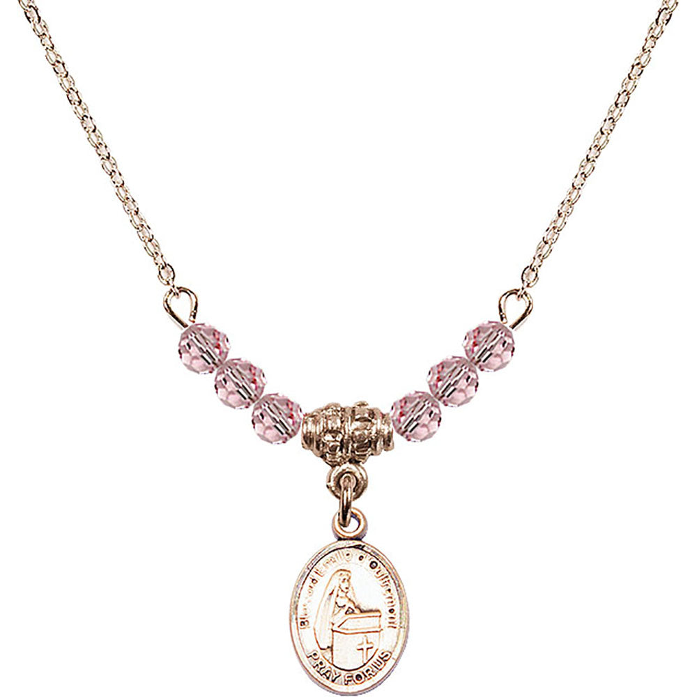 14kt Gold Filled Blessed Emilee Doultremont Birthstone Necklace with Light Rose Beads - 9390
