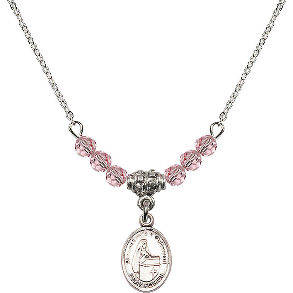 Sterling Silver Blessed Emilee Doultremont Birthstone Necklace with Light Rose Beads - 9390