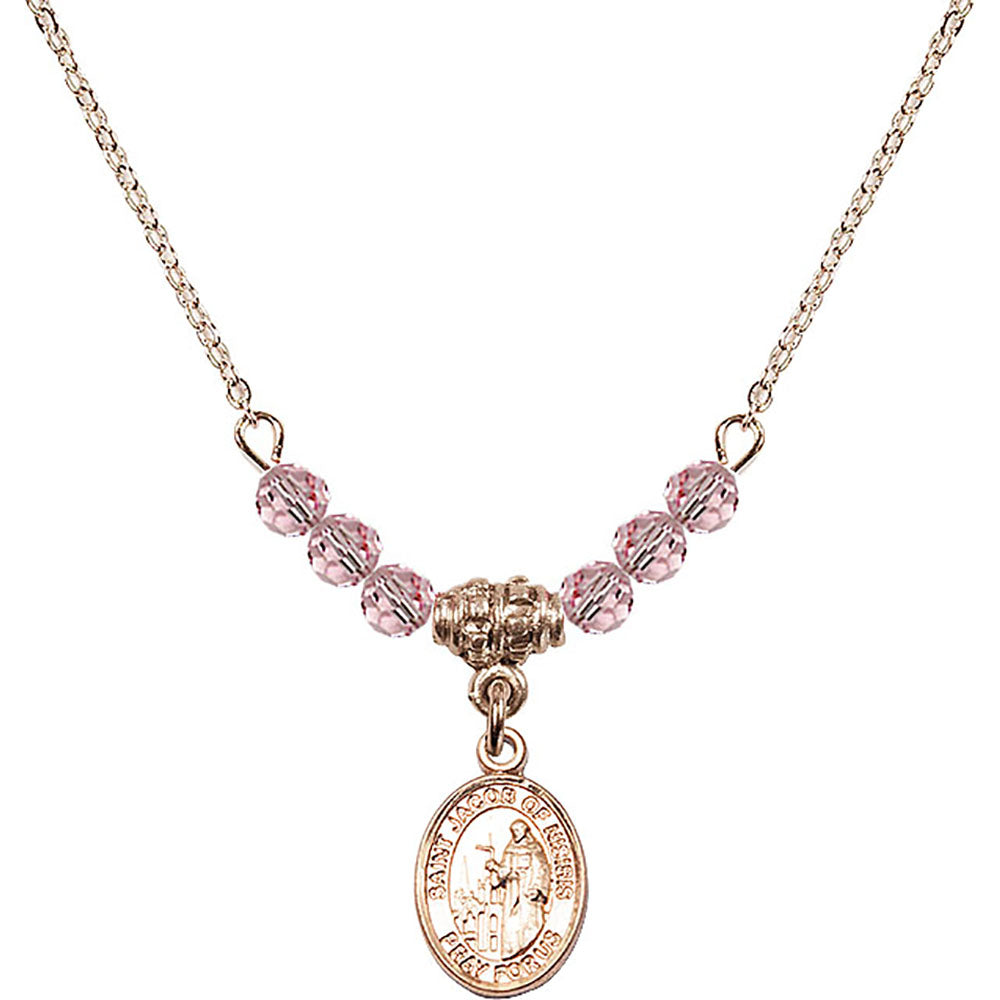 14kt Gold Filled Saint Jacob of Nisibis Birthstone Necklace with Light Rose Beads - 9392