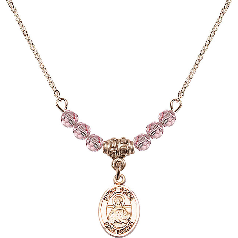 14kt Gold Filled Saint Daria Birthstone Necklace with Light Rose Beads - 9396