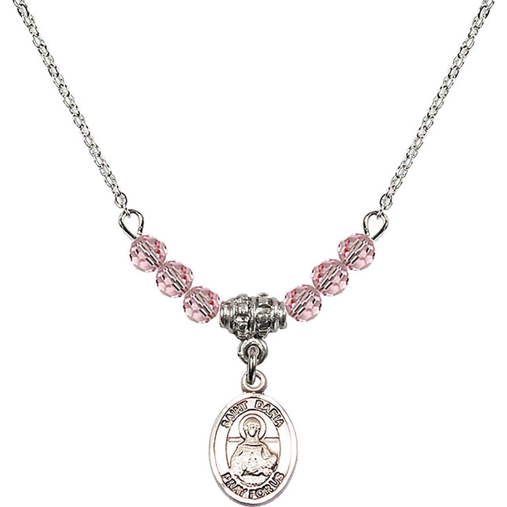 Sterling Silver Saint Daria Birthstone Necklace with Light Rose Beads - 9396