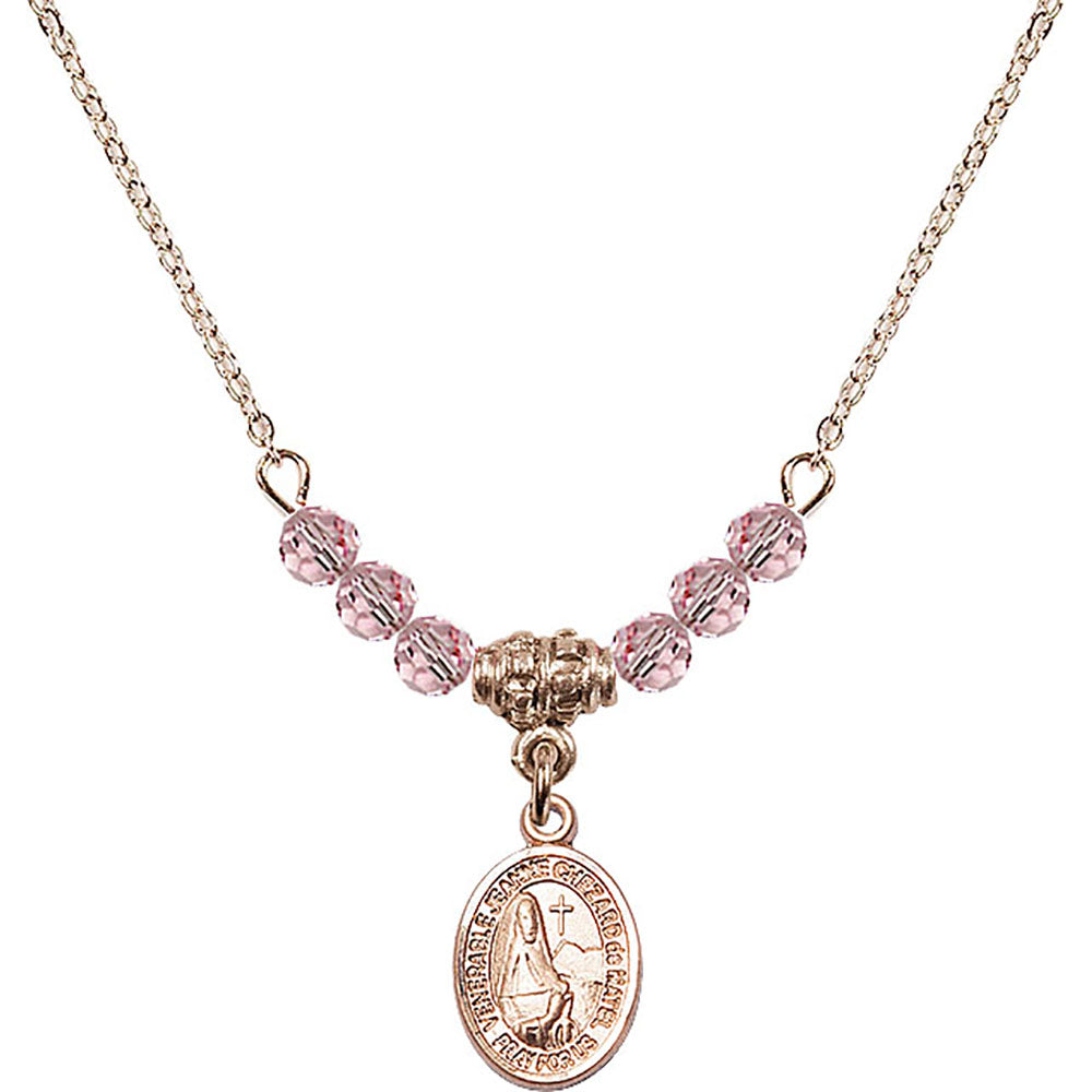 14kt Gold Filled Saint Jeanne Chezard de Matel Birthstone Necklace with Light Rose Beads - 9401