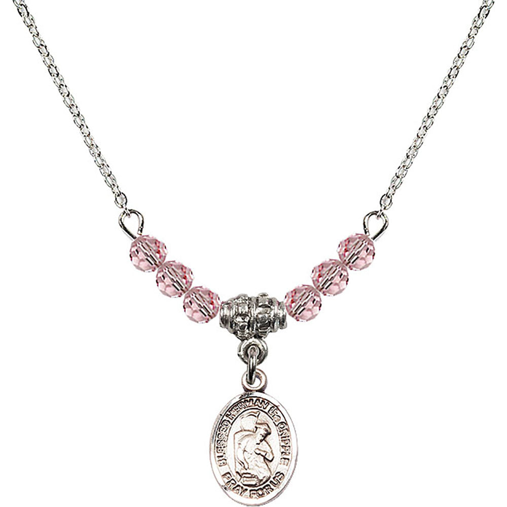 Sterling Silver Blessed Herman the Cripple Birthstone Necklace with Light Rose Beads - 9403