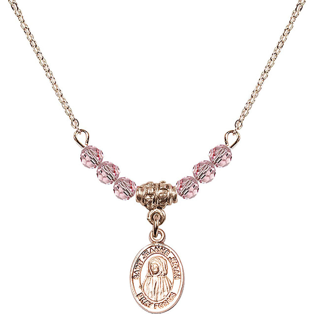 14kt Gold Filled Saint Jeanne Jugan Birthstone Necklace with Light Rose Beads - 9409