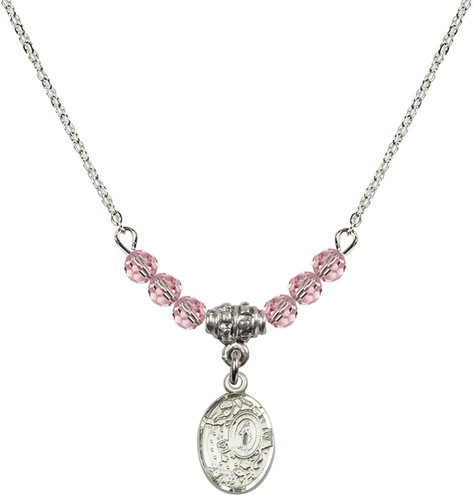 Sterling Silver Miraculous Birthstone Necklace with Light Rose Beads - 9682