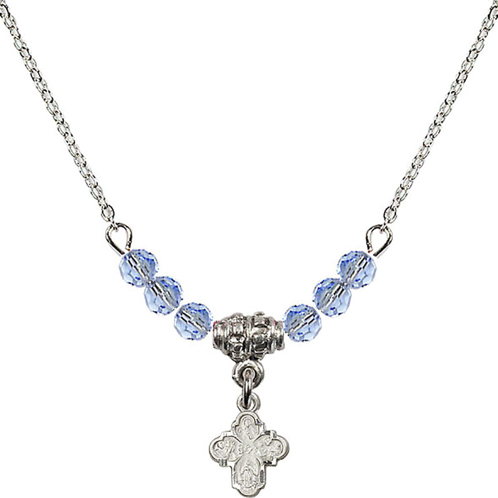 Sterling Silver 4-Way Birthstone Necklace with Light Sapphire Beads - 0207
