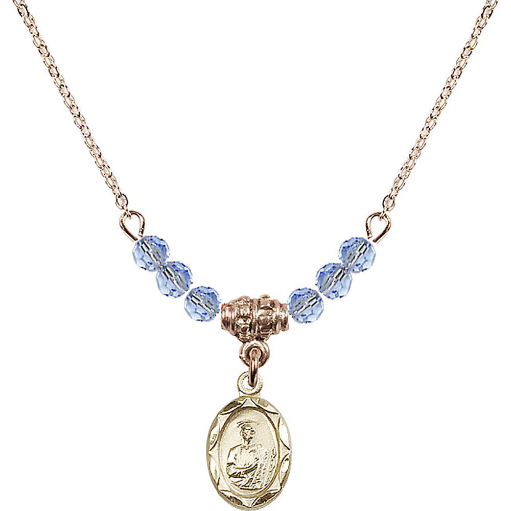 14kt Gold Filled Saint Jude Birthstone Necklace with Light Sapphire Beads - 0301