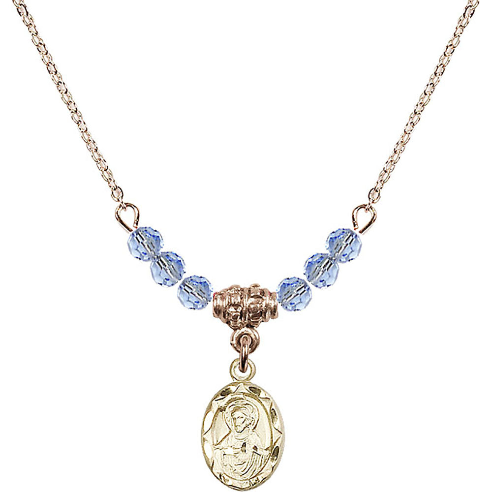 14kt Gold Filled Scapular Birthstone Necklace with Light Sapphire Beads - 0301