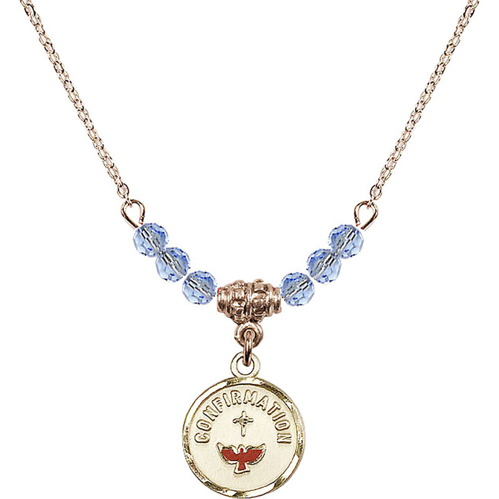 14kt Gold Filled Confirmation Birthstone Necklace with Light Sapphire Beads - 0601