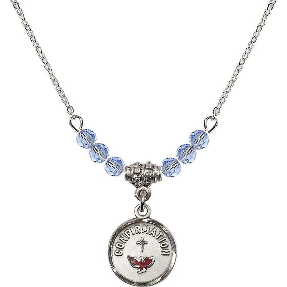 Sterling Silver Confirmation Birthstone Necklace with Light Sapphire Beads - 0601
