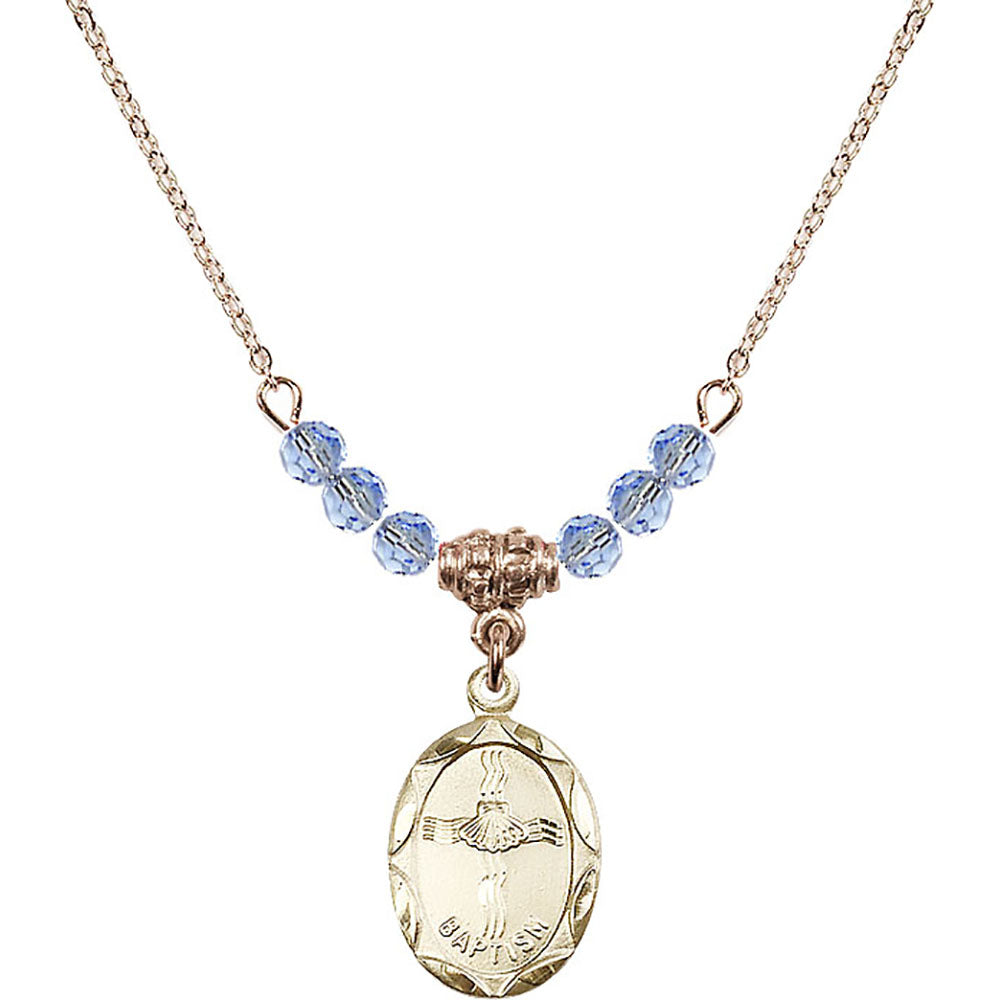 14kt Gold Filled Baptism Birthstone Necklace with Light Sapphire Beads - 0612