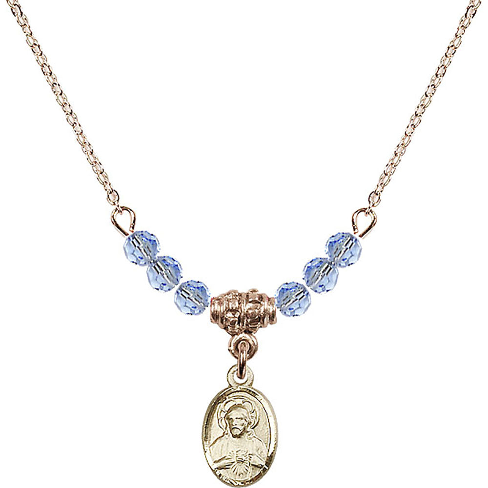 14kt Gold Filled Scapular Birthstone Necklace with Light Sapphire Beads - 0702