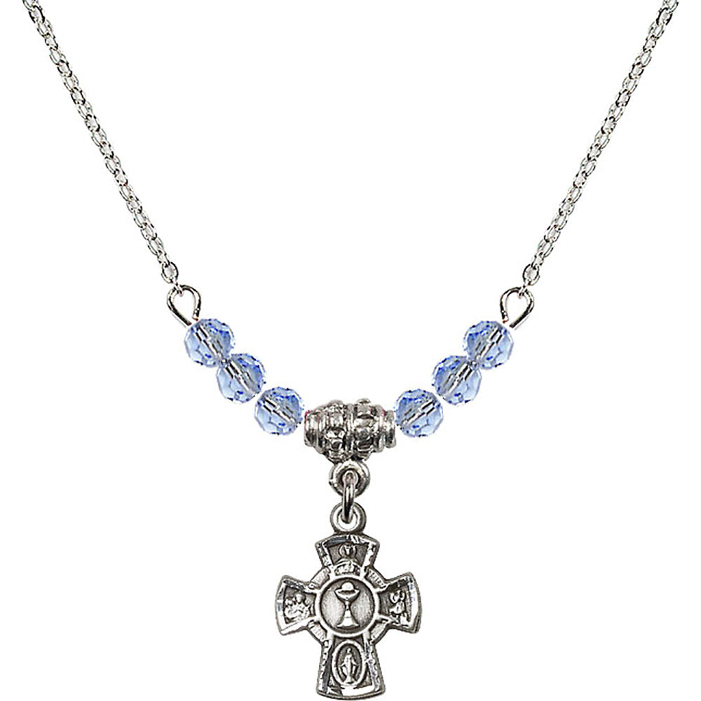 Sterling Silver 5-Way / Chalice Birthstone Necklace with Light Sapphire Beads - 0845