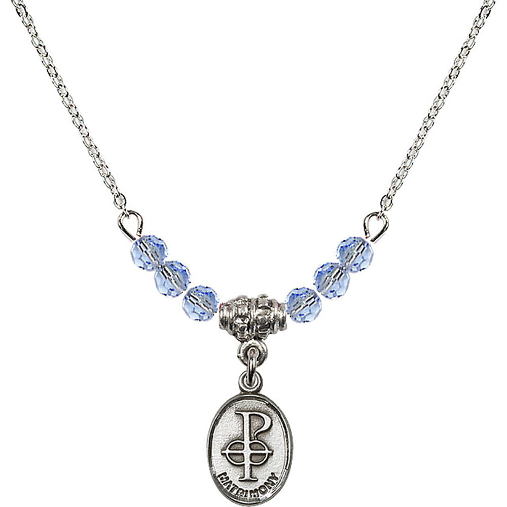 Sterling Silver Matrimony Birthstone Necklace with Light Sapphire Beads - 0969