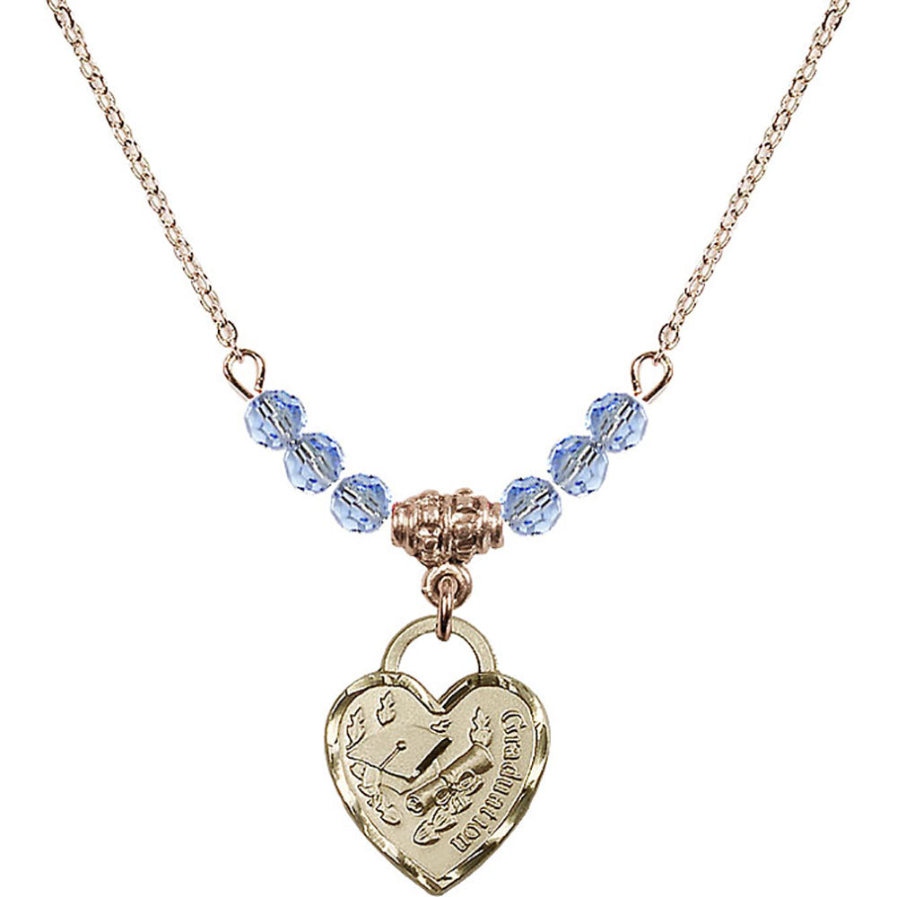 14kt Gold Filled Graduation Heart Birthstone Necklace with Light Sapphire Beads - 3406