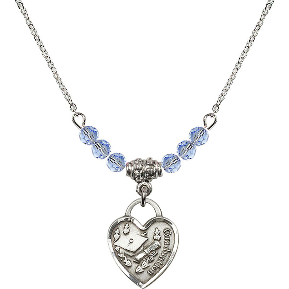 Sterling Silver Graduation Heart Birthstone Necklace with Light Sapphire Beads - 3406