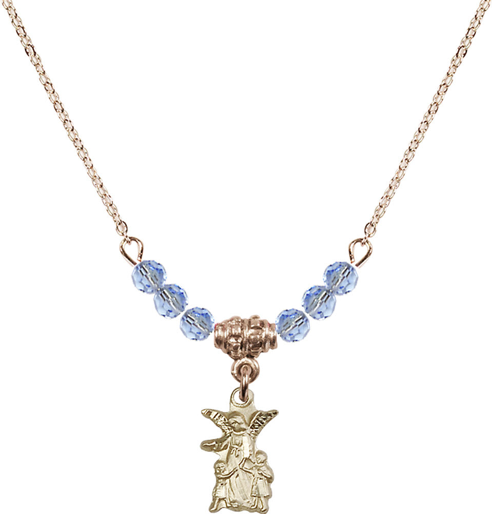 14kt Gold Filled Guardian Angel Birthstone Necklace with Light Sapphire Beads - 4253