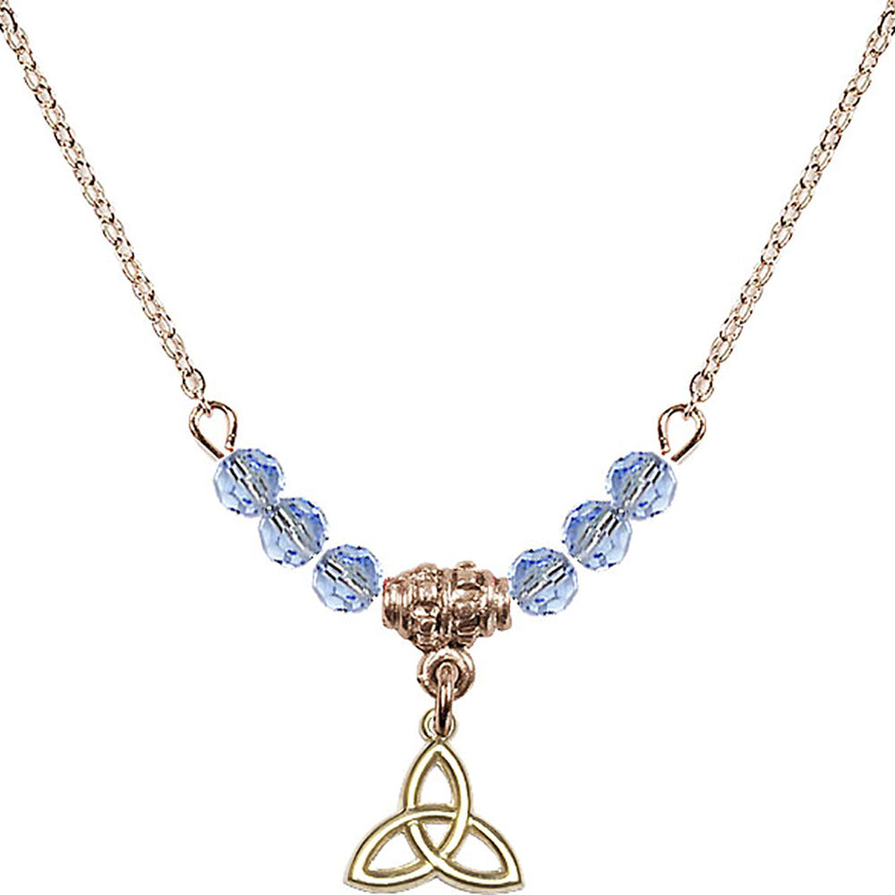 14kt Gold Filled Trinity Irish Knot Birthstone Necklace with Light Sapphire Beads - 5100