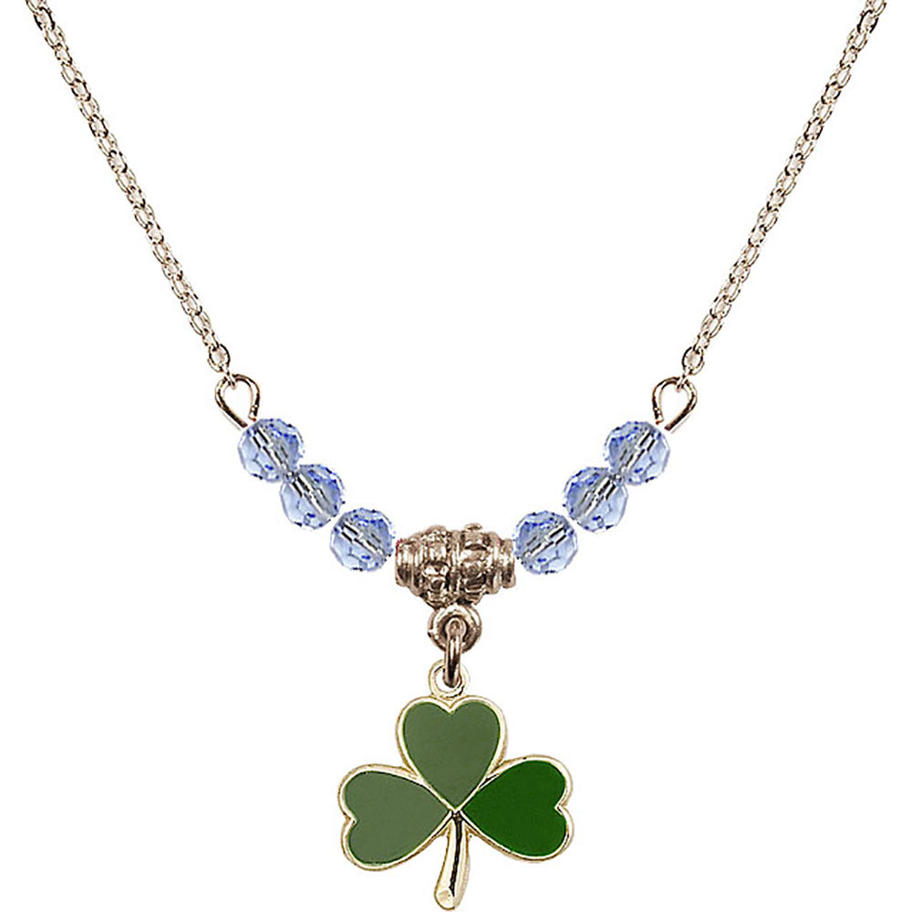 14kt Gold Filled Shamrock Birthstone Necklace with Light Sapphire Beads - 5243
