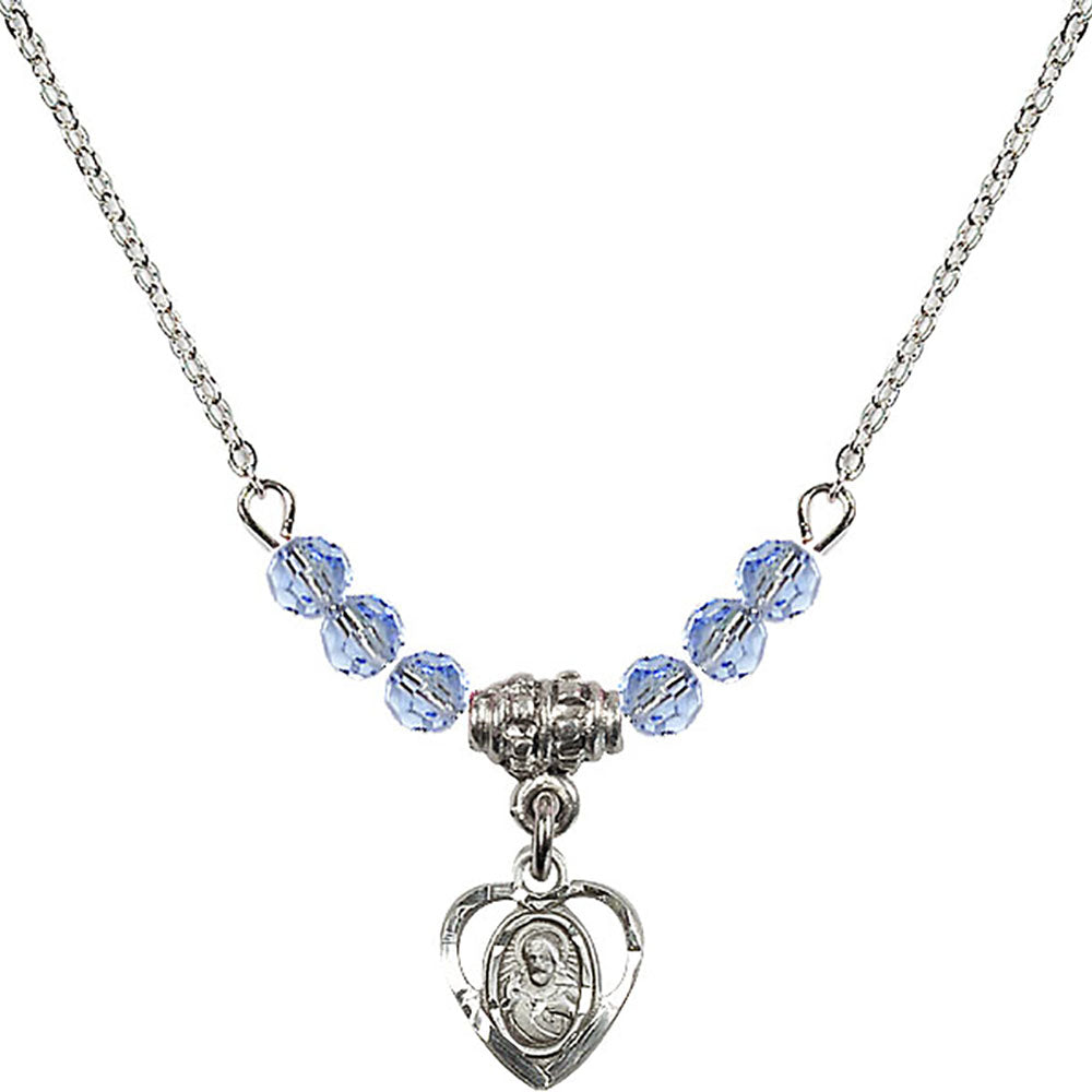 Sterling Silver Scapular Birthstone Necklace with Light Sapphire Beads - 5402