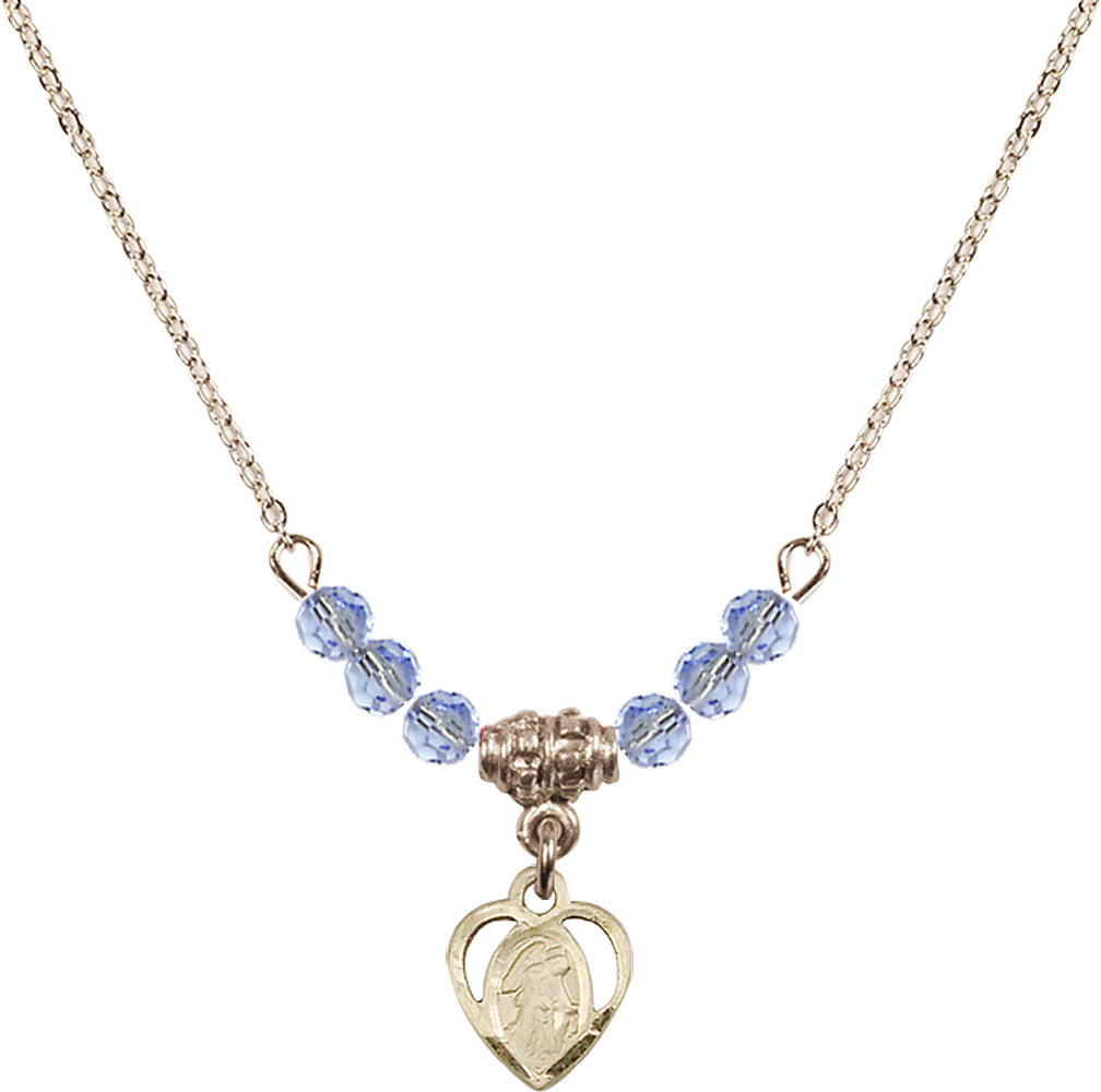 14kt Gold Filled Guardian Angel Birthstone Necklace with Light Sapphire Beads - 5407