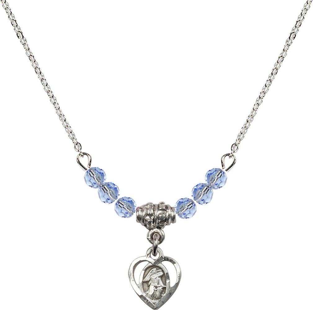 Sterling Silver Guardian Angel Birthstone Necklace with Light Sapphire Beads - 5407